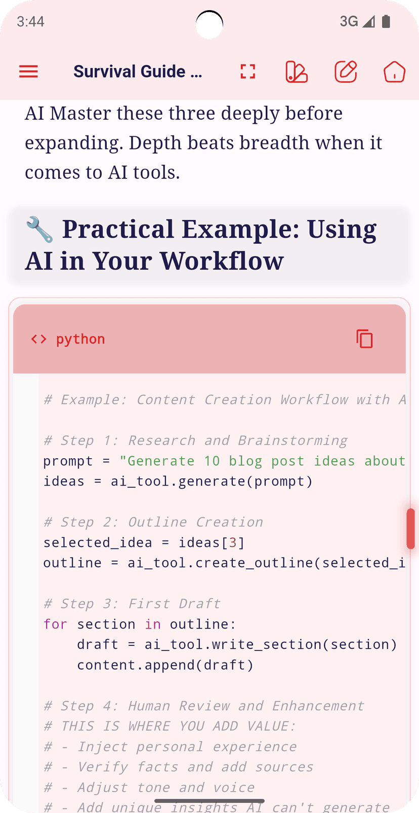 Reading view of a .bipy document